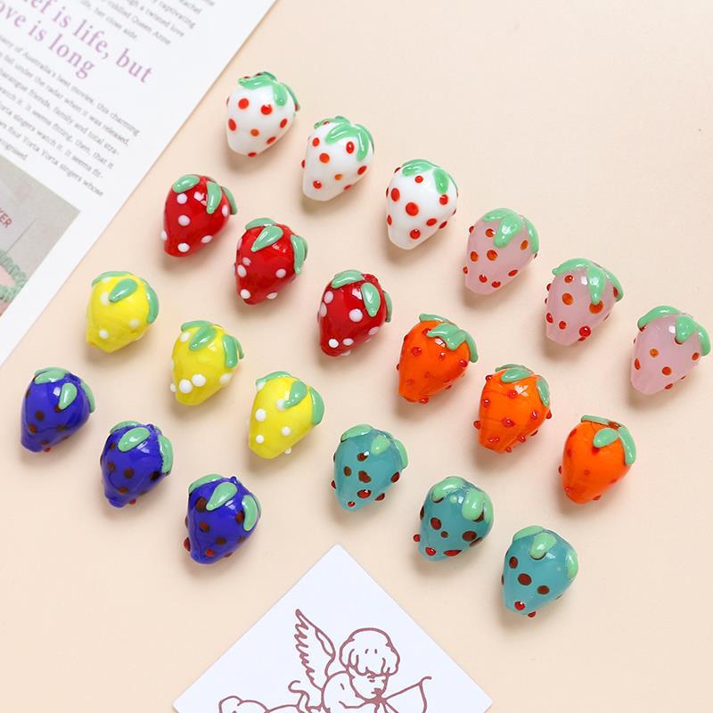 10 pcs Glass Strawberry Straight Hole Beads