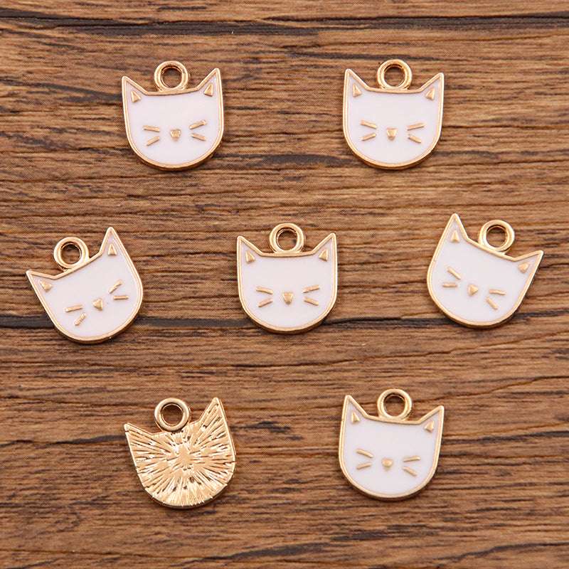 2 Colors 13*14mm DIY Alloy Jewelry Accessories KC Gold Drop Oil Black and White Kitten Pendant Animal Charm