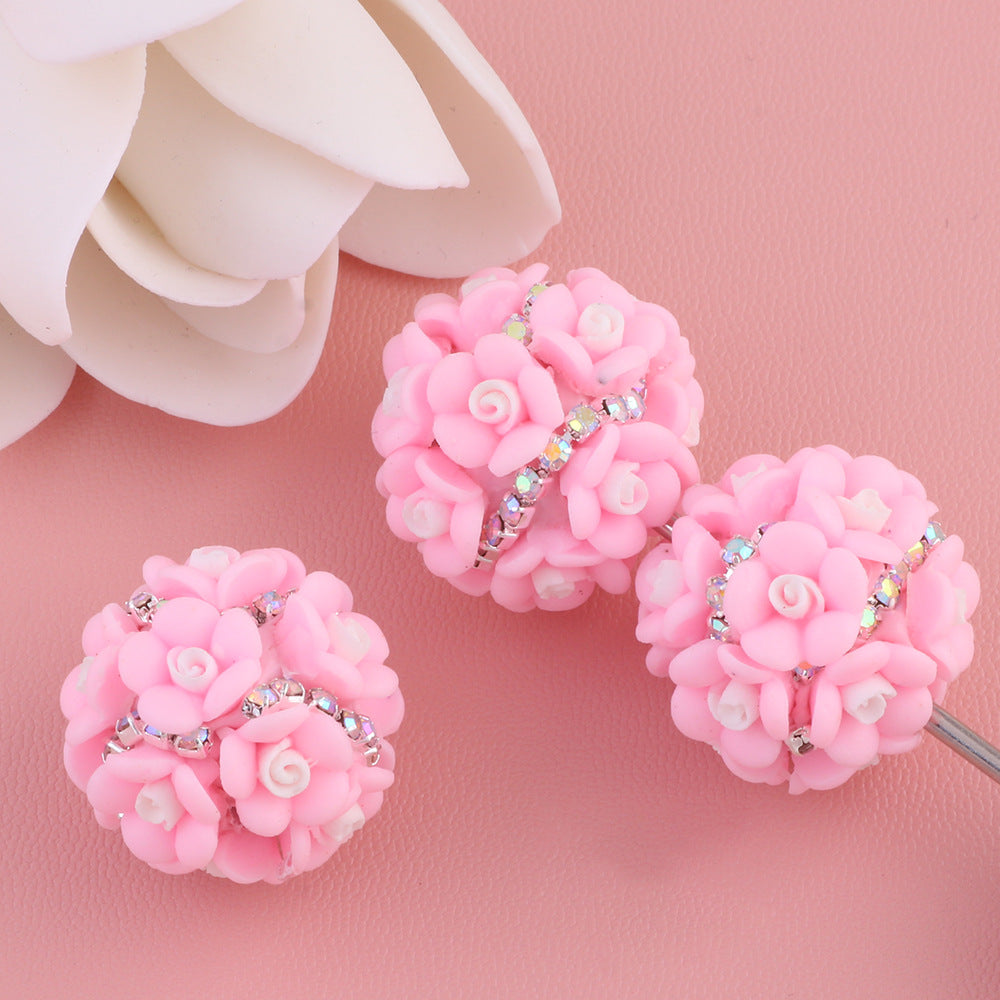 Camellia Flower Ball Clay with Diamond Chain beads