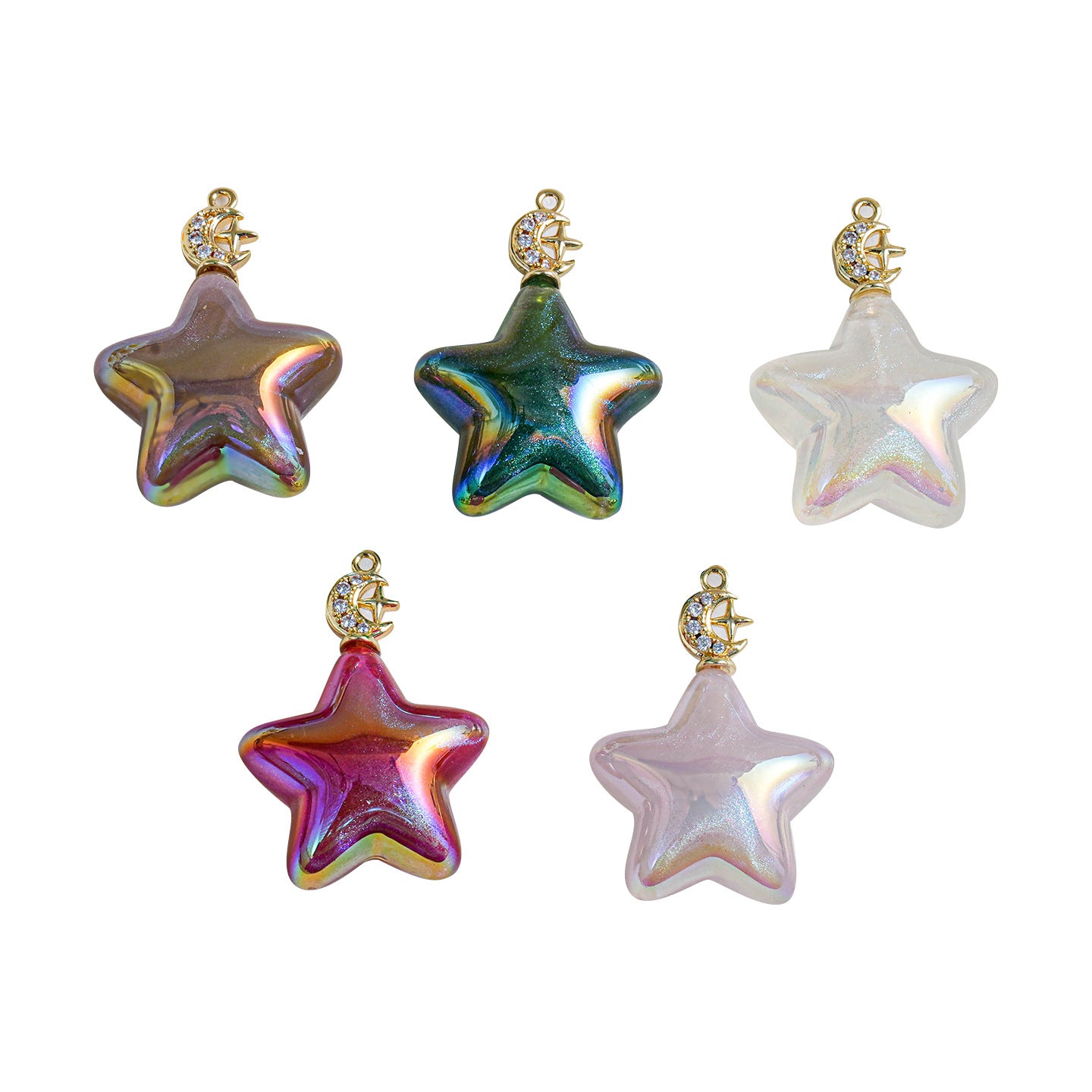 Copper Gold-Plated Ice Beauty Pentagram Moon Pendant