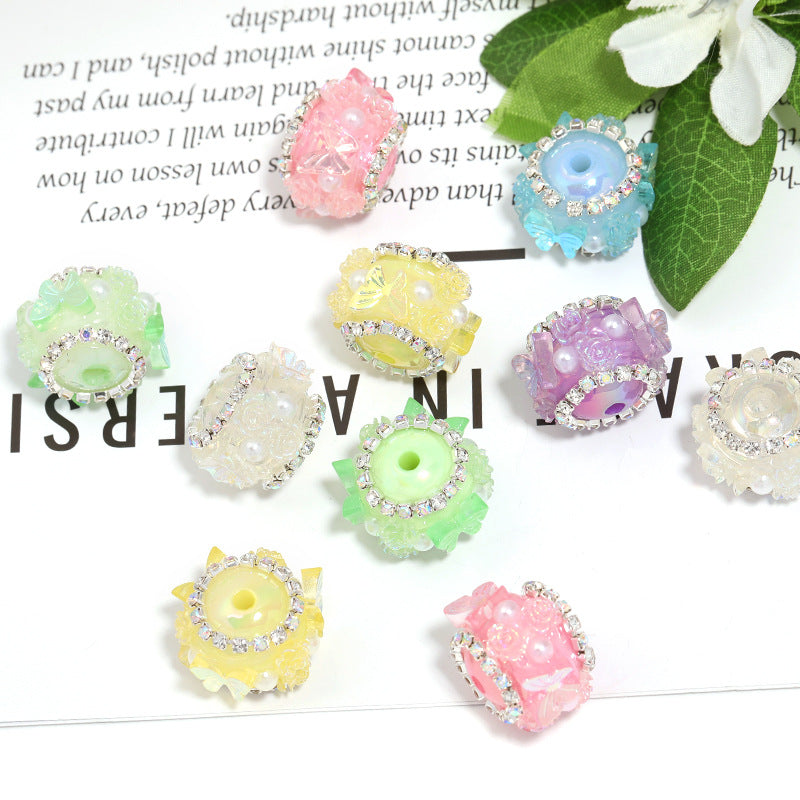 Flower Drill Ball Beads Acrylic Straight Hole Butterfly Round Beads