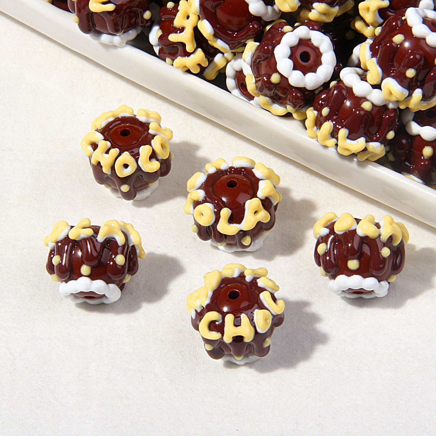 Hand drawn brown cute oil beads