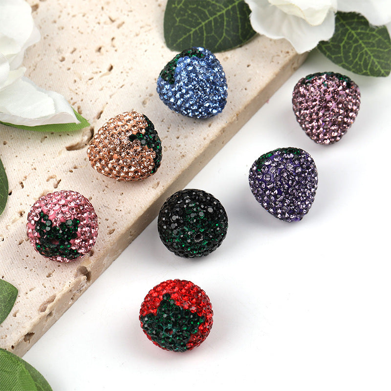 Strawberry Clay Rhinestone Ball Through Hole Bead