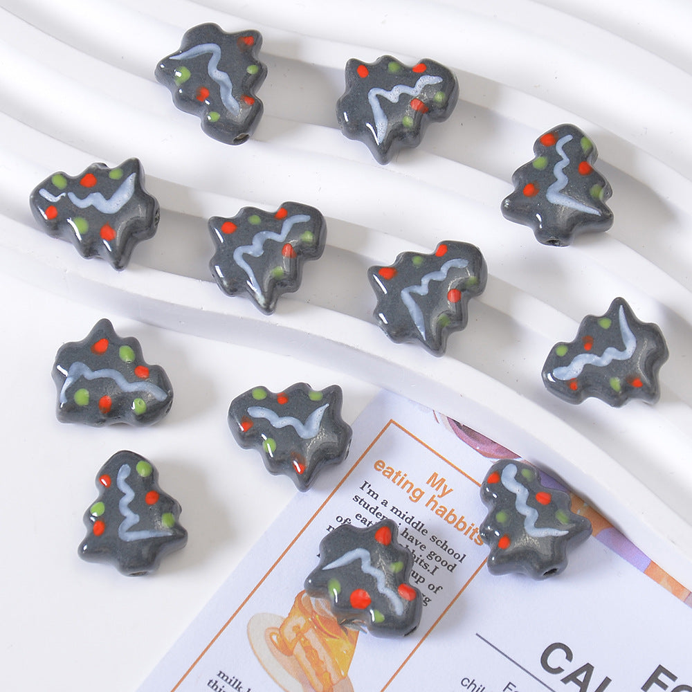 Ceramic Hand-painted Christmas Tree Beads Cartoon Loose Beads