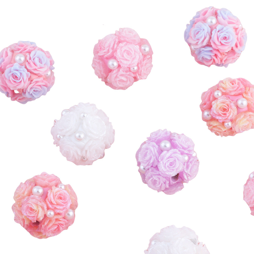 Pearl Rose Flower Luminous Flower Ball Can Be Inserted Straight Hole Beads