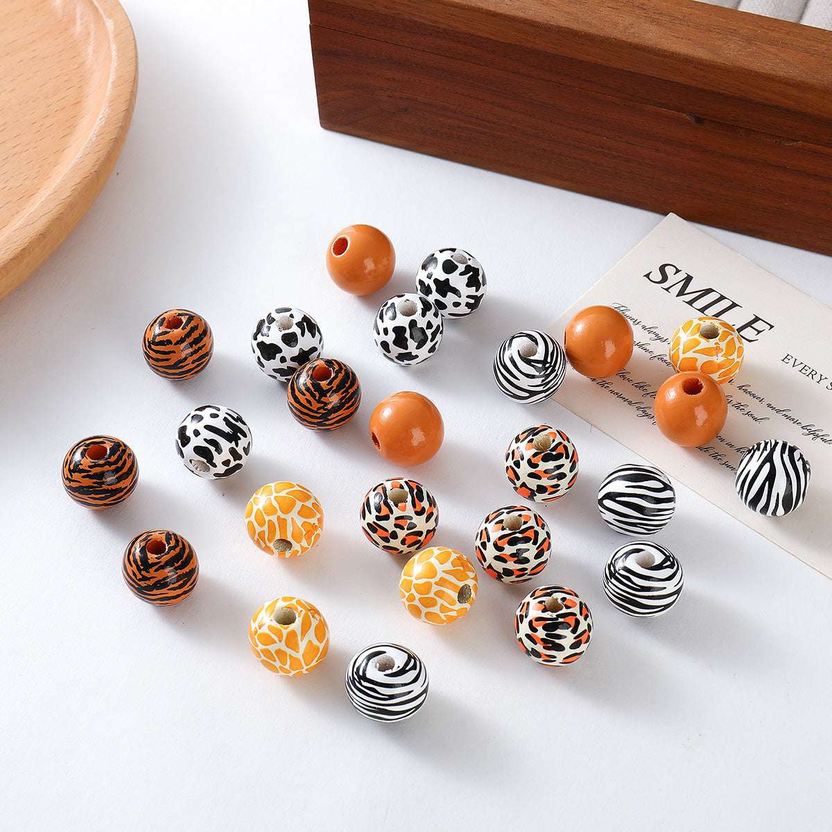 16mm Lotus Wood Round Bead Leopard Print In Stock Tassel Leopard Print