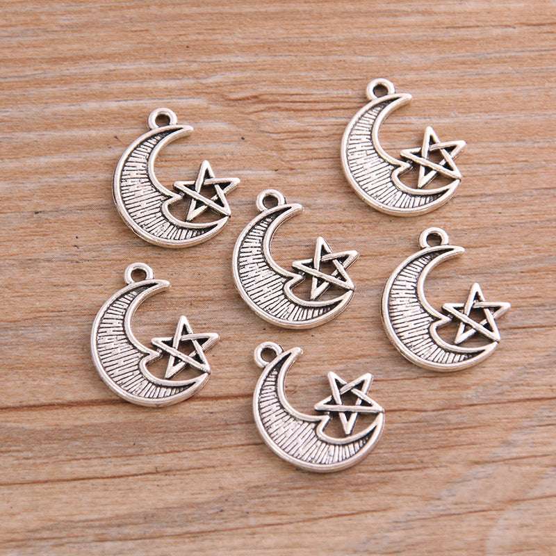 2 Colors 16*20mm DIY Alloy Jewelry Accessories Charm Moon Star Pendant