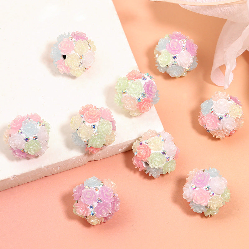 Colorful Fluorescent Flower Beads Soft Clay Drill Balls Straight Hole Beads