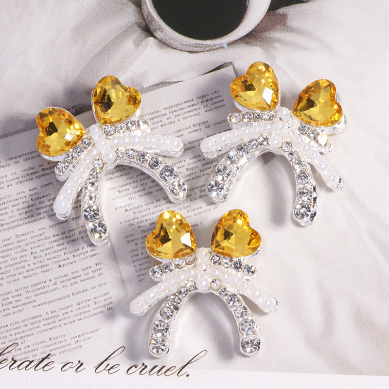Alloy Double Layer Creative Bowknot Heart Drill Straight Hole Loose Beads String Beads