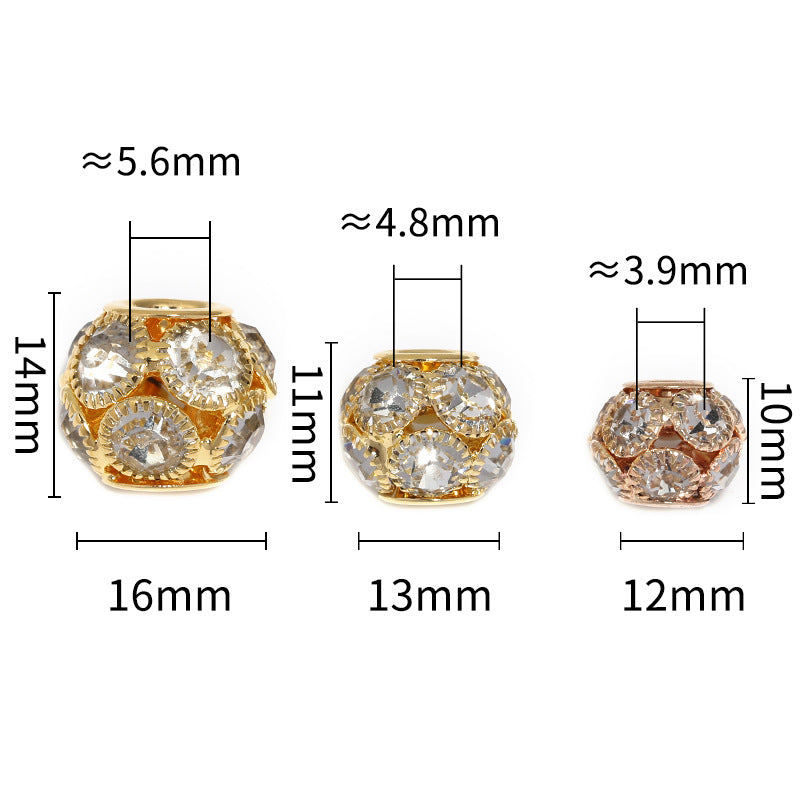 Golden Large Hole Rhinestone Beads