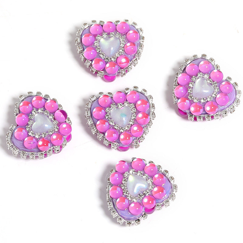 Aurora Mermaid Heart Beads Rhinestone Chain Heart-shaped Straight Hole Beads