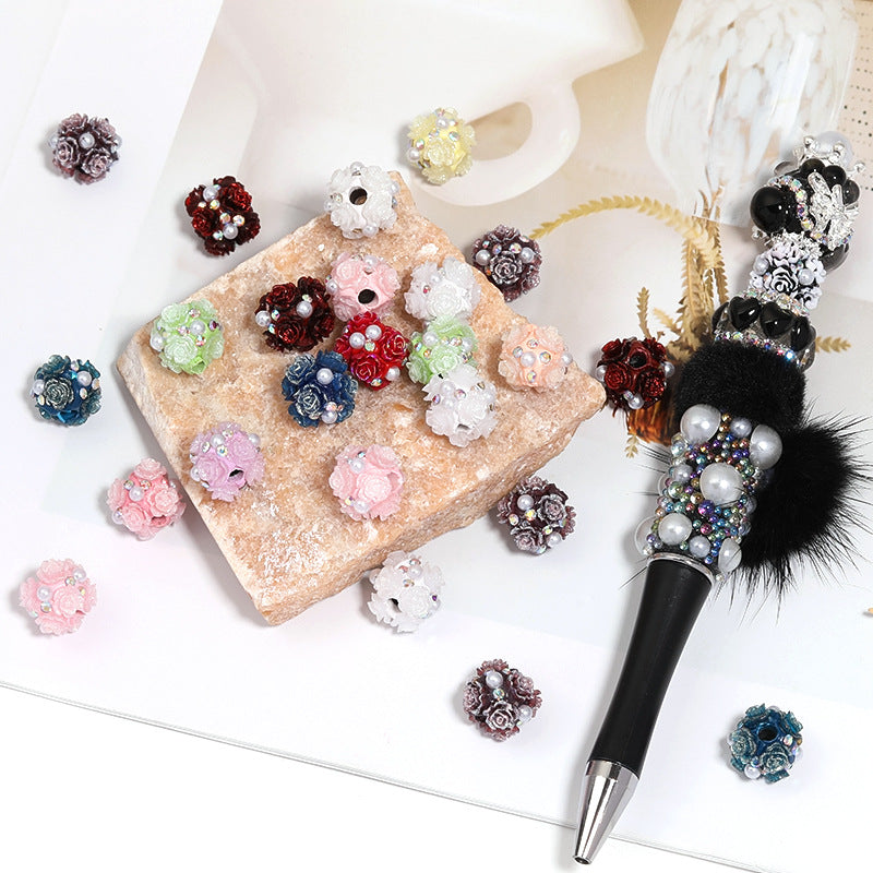 Flower Inlaid Diamond Beaded Straight Hole