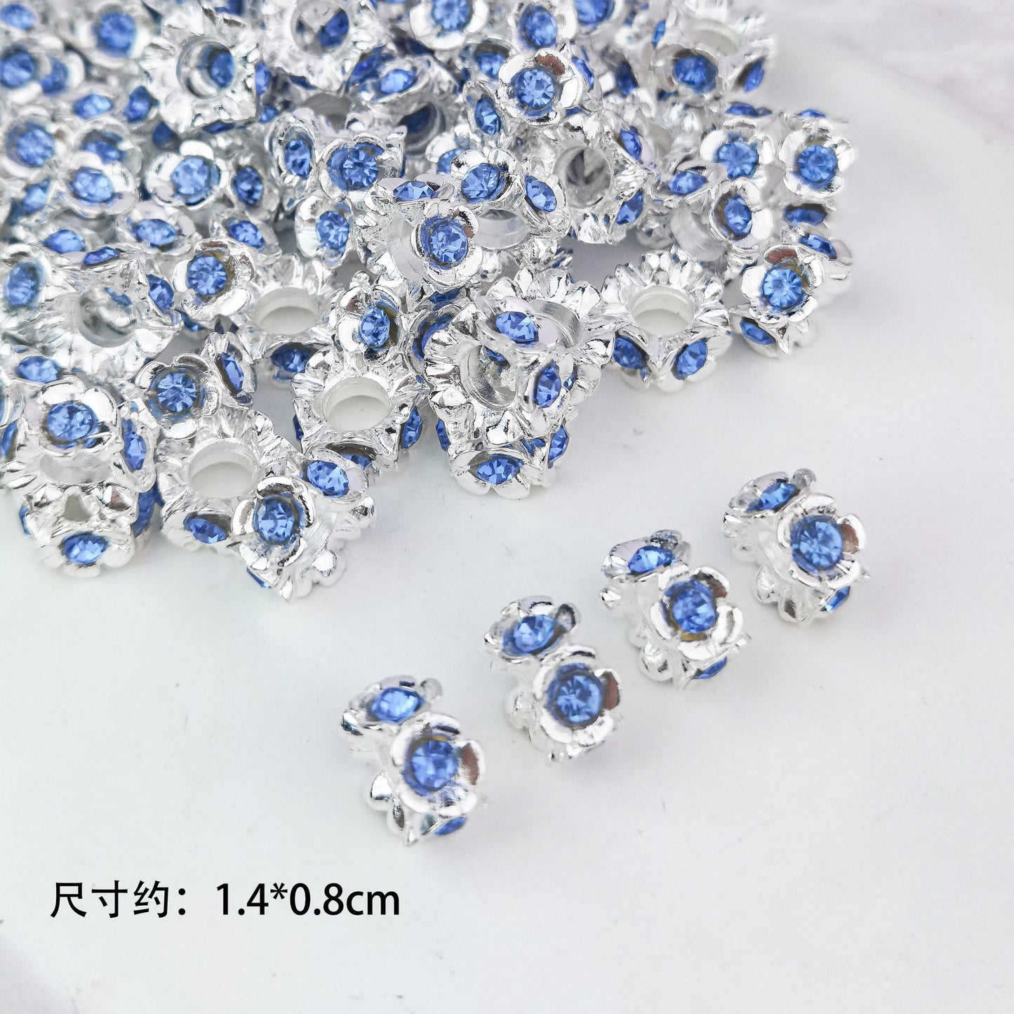 5 pcs Alloy Flower Ring with Rhinestones, Large Straight Hole