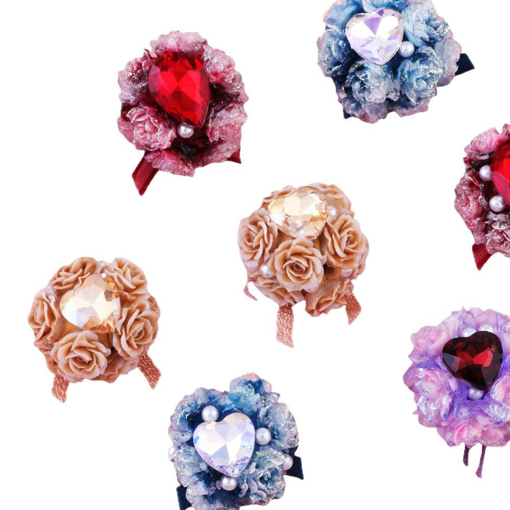 Crystal Zircon Rose Flower Bowknot Flower Ball Can Be Worn Straight Hole Beads