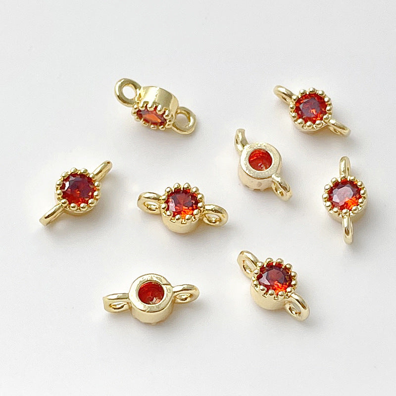 1 pc Gold Filled Color Retention Inlaid Colorful Zircon Pendant Double Round Zircon Stone Charm