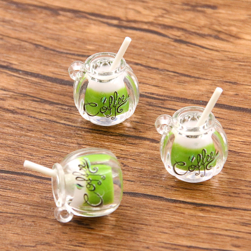 7色 16×22mm DIY樹脂チャームアクセサリー 光るツートンミルクコーヒーカップヘアアクセサリー