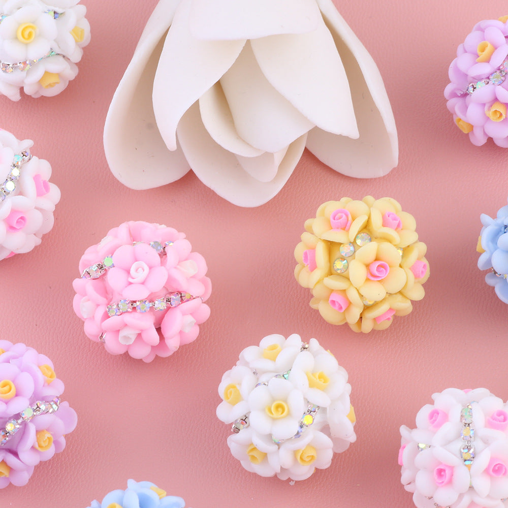 Camellia Flower Ball Clay with Diamond Chain beads