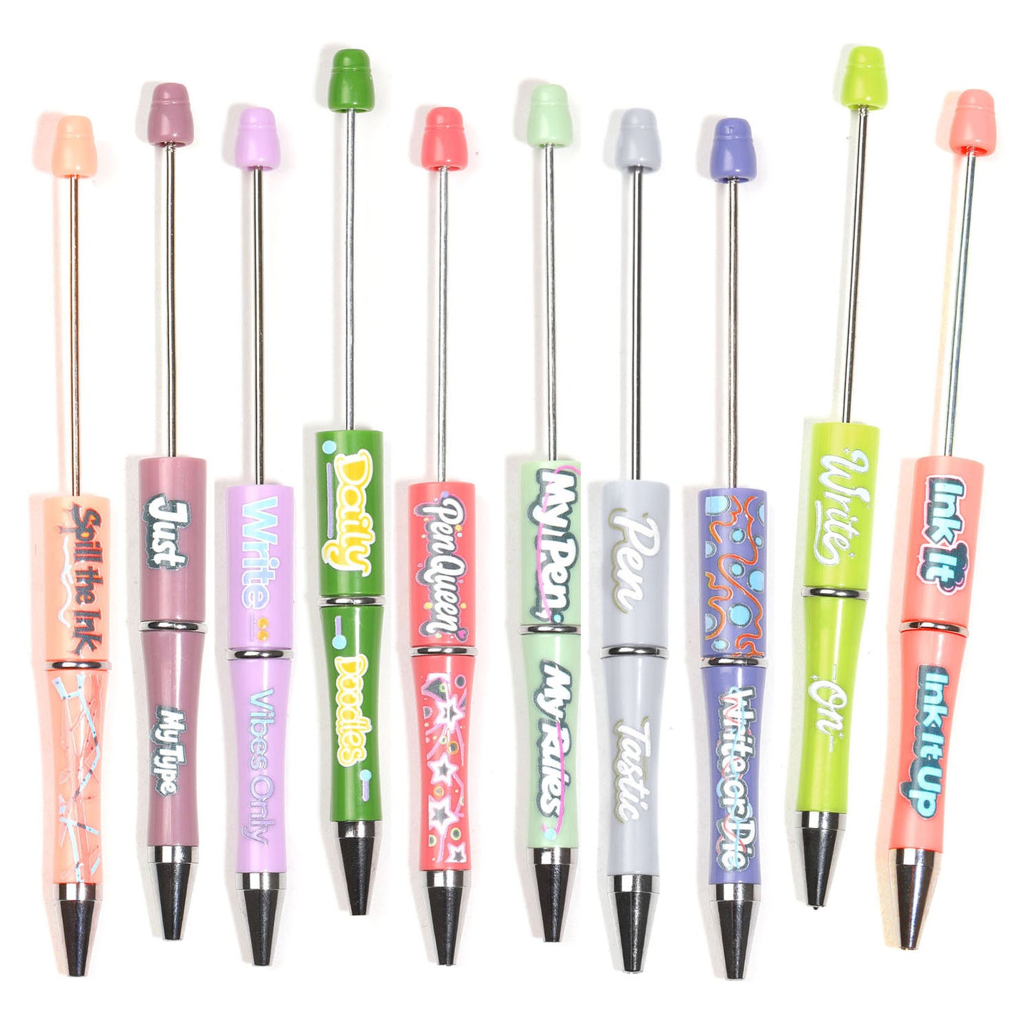Beaded Pen Colorful English Letter Printing Ballpoint Pen