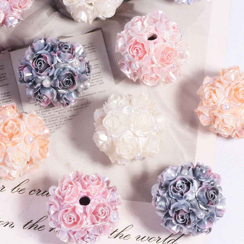 Soft Clay Gradient Color Rose Flower Straight Hole Loose Beads String Beads