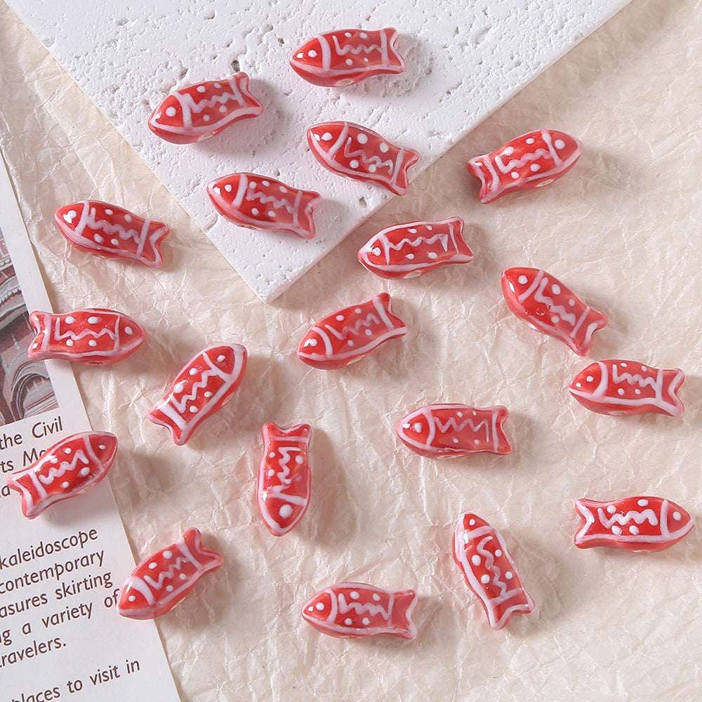 Cute Hand-Painted Small Fish Ceramic Beads DIY Ceramic Pendant