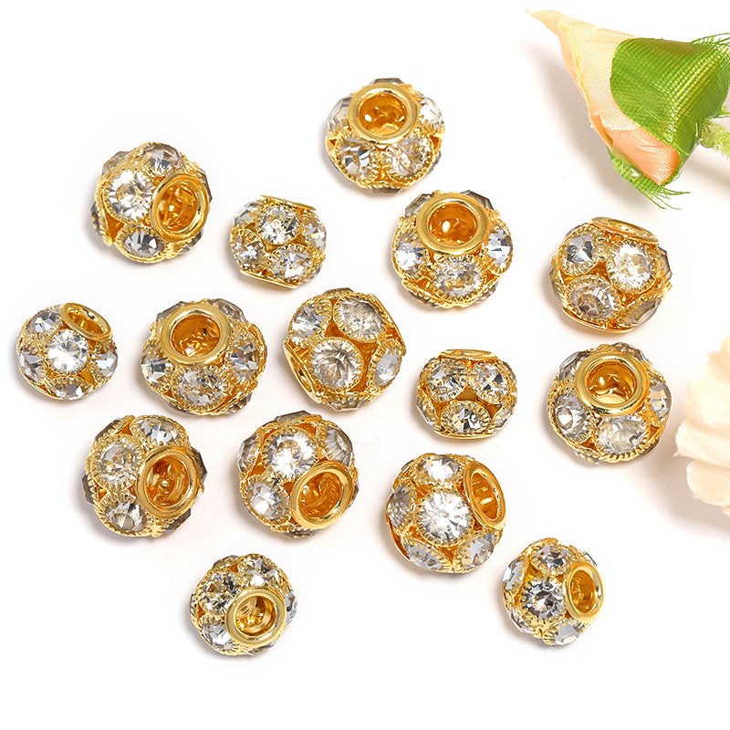 Golden Large Hole Rhinestone Beads