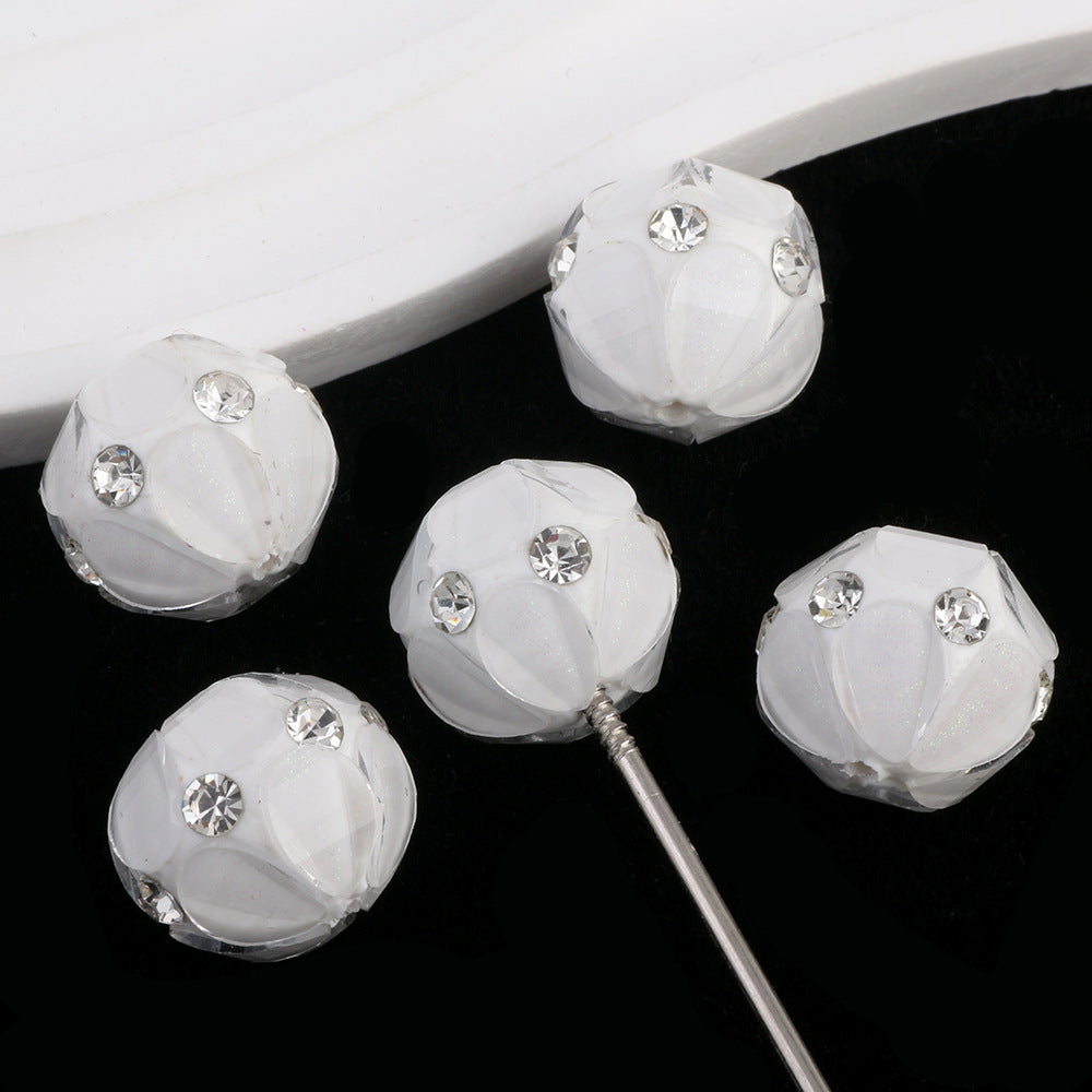 Inlaid Diamond Petal Beads Soft Clay Diamond Balls Pen-Drillable Straight Hole Beads