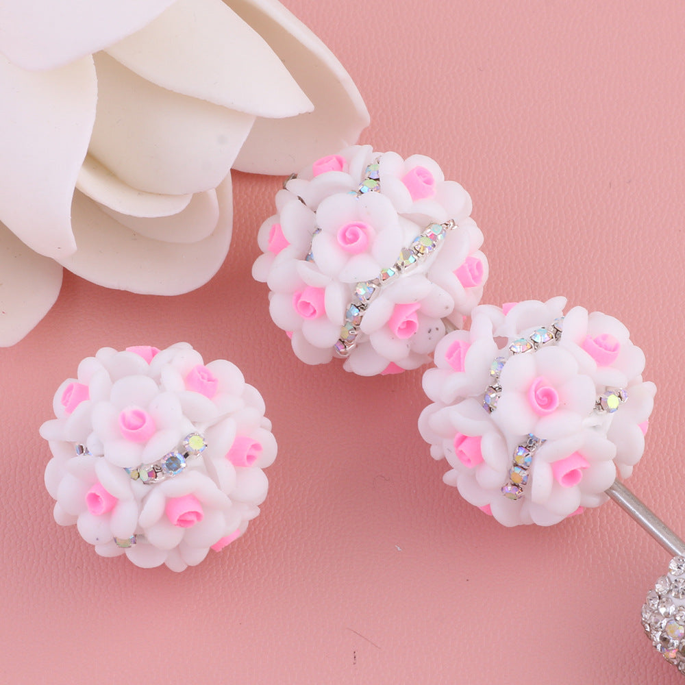 Camellia Flower Ball Clay with Diamond Chain beads