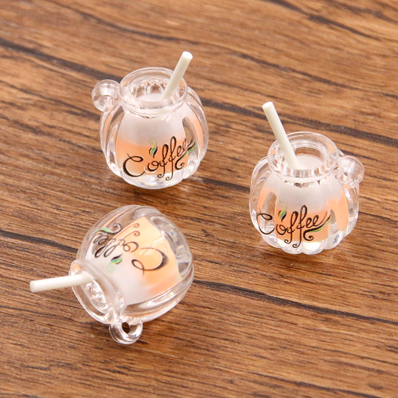 7色 16×22mm DIY樹脂チャームアクセサリー 光るツートンミルクコーヒーカップヘアアクセサリー