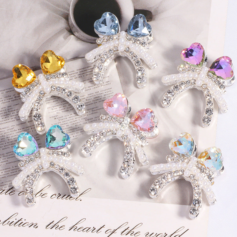 Alloy Double Layer Creative Bowknot Heart Drill Straight Hole Loose Beads String Beads