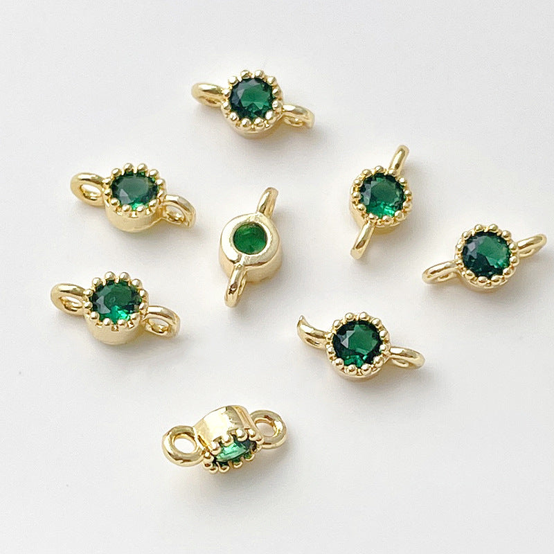 1 pc Gold Filled Color Retention Inlaid Colorful Zircon Pendant Double Round Zircon Stone Charm