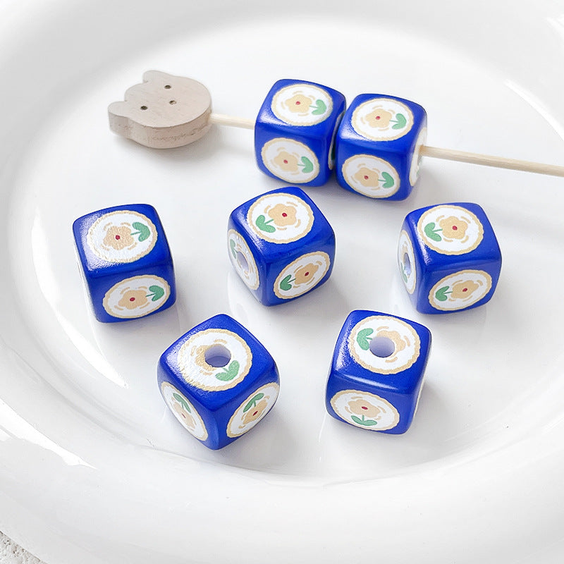 Hand-painted Print Plaid Beads Acrylic Butterfly Tulip Beads