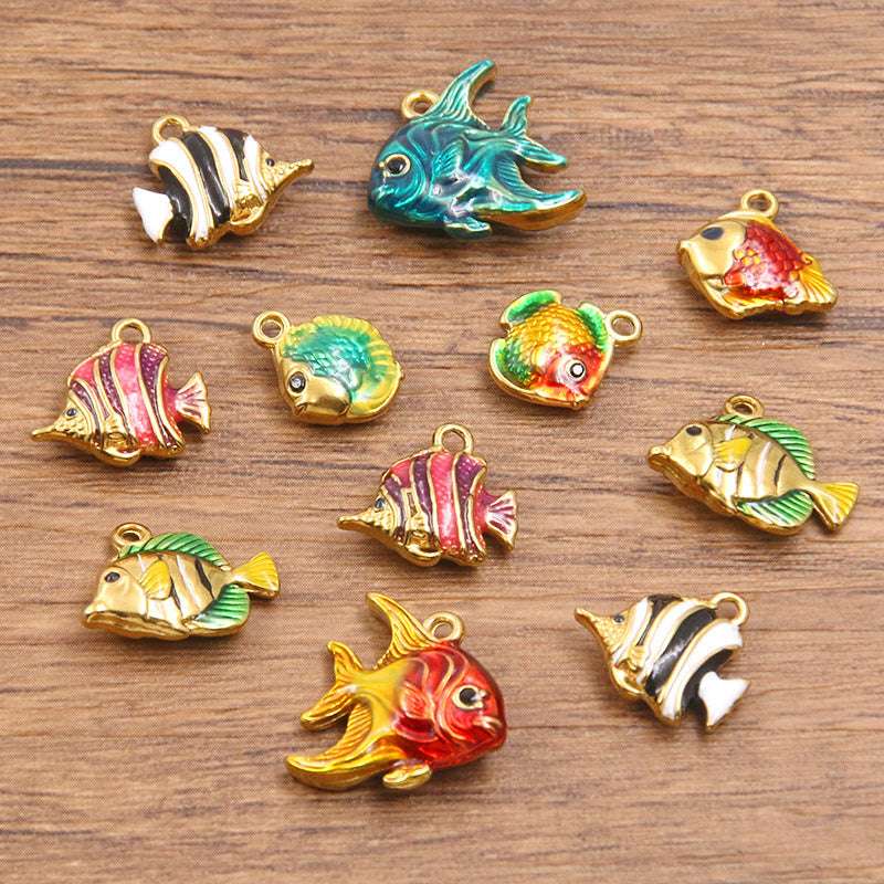 Stainless Steel Gold Vacuum Plating Oil Drop Charm Animal Pendant Small Fish Pendant