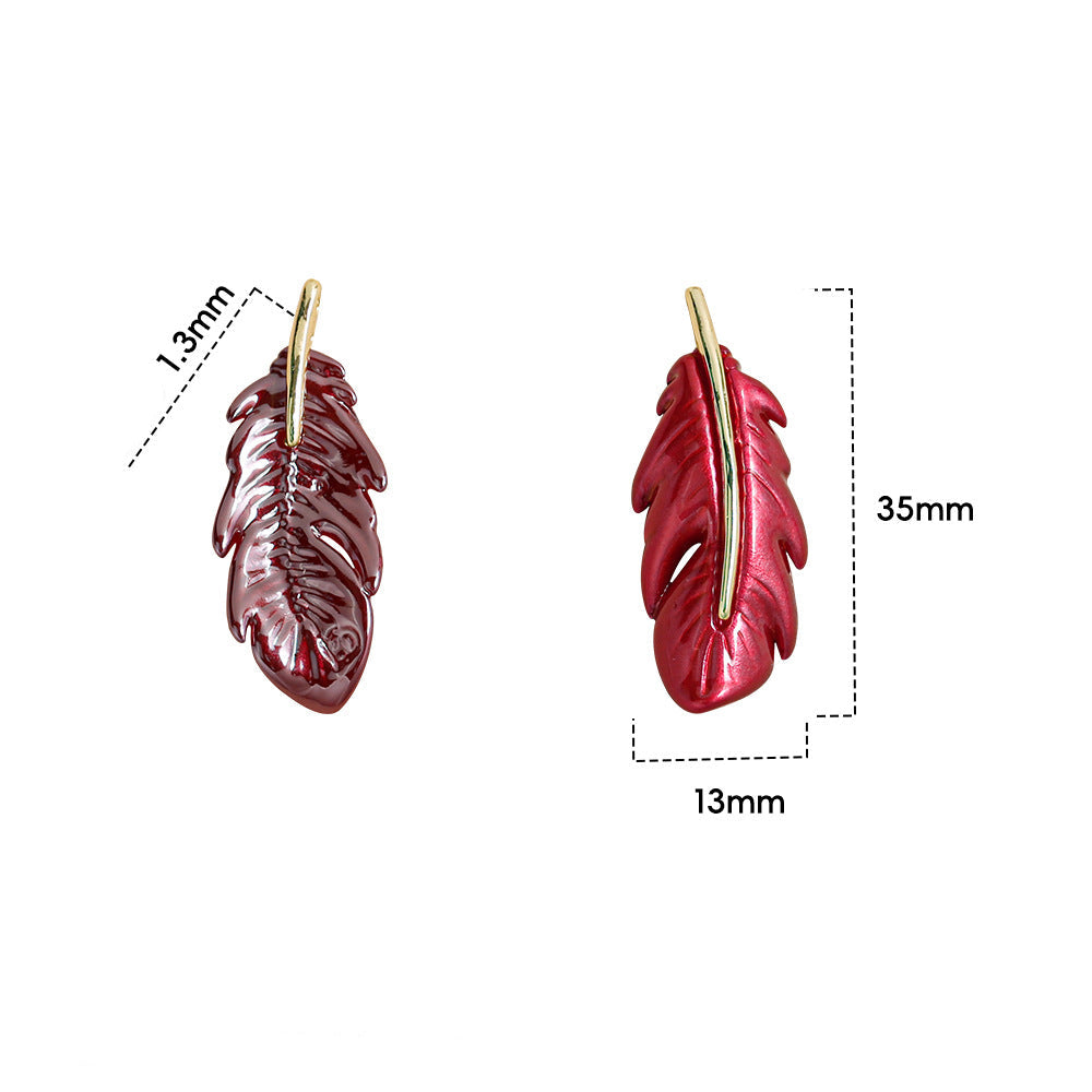 Christmas Red Green Alloy Decoration Accessories Leaf Feather Pendant