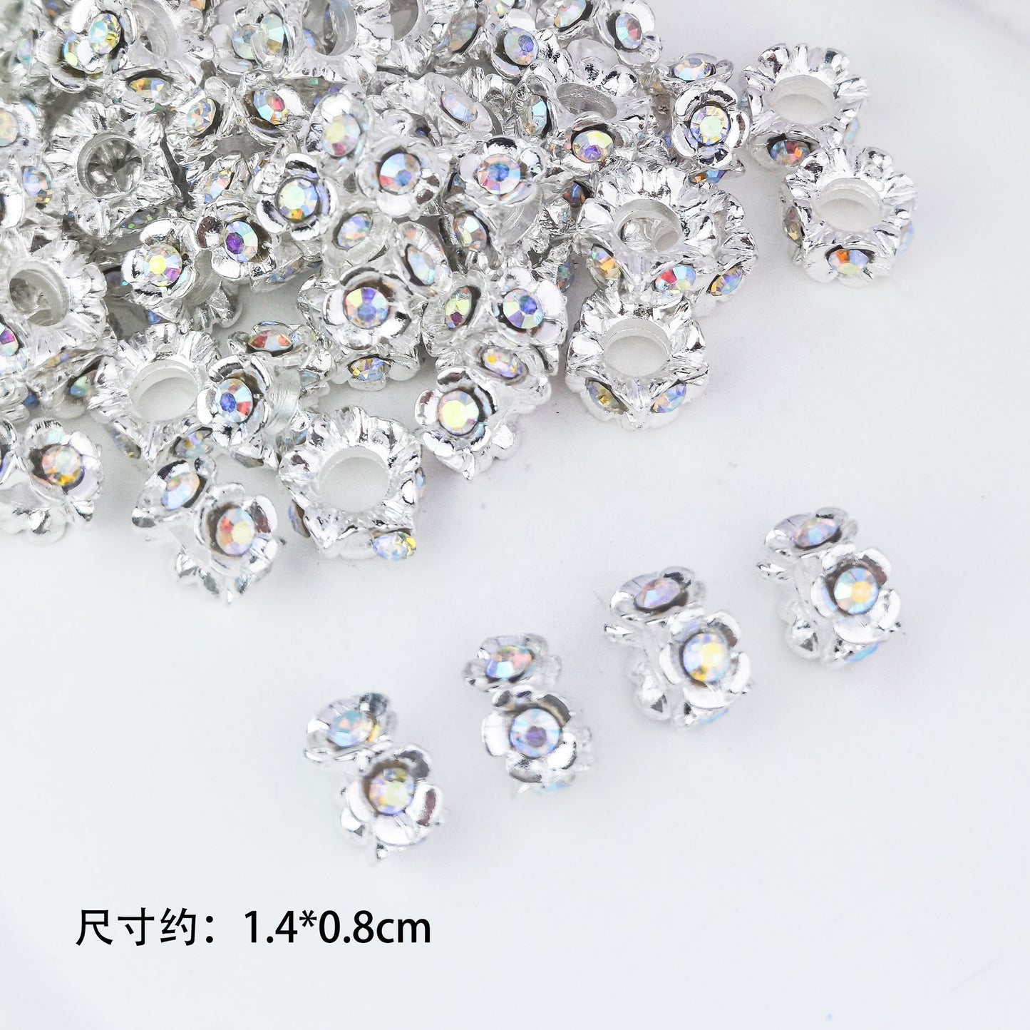 5 pcs Alloy Flower Ring with Rhinestones, Large Straight Hole