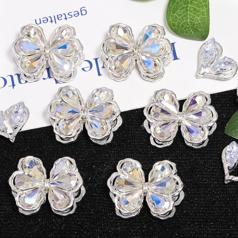 Alloy Rhinestone Heart Bow Through-hole Bead