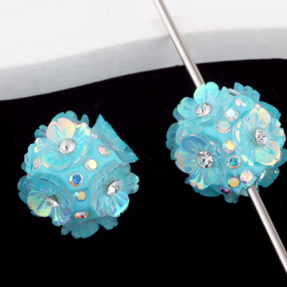 2cm Five-Petal Flower Ball with Rhinestones, Drillable Straight Hole Bead