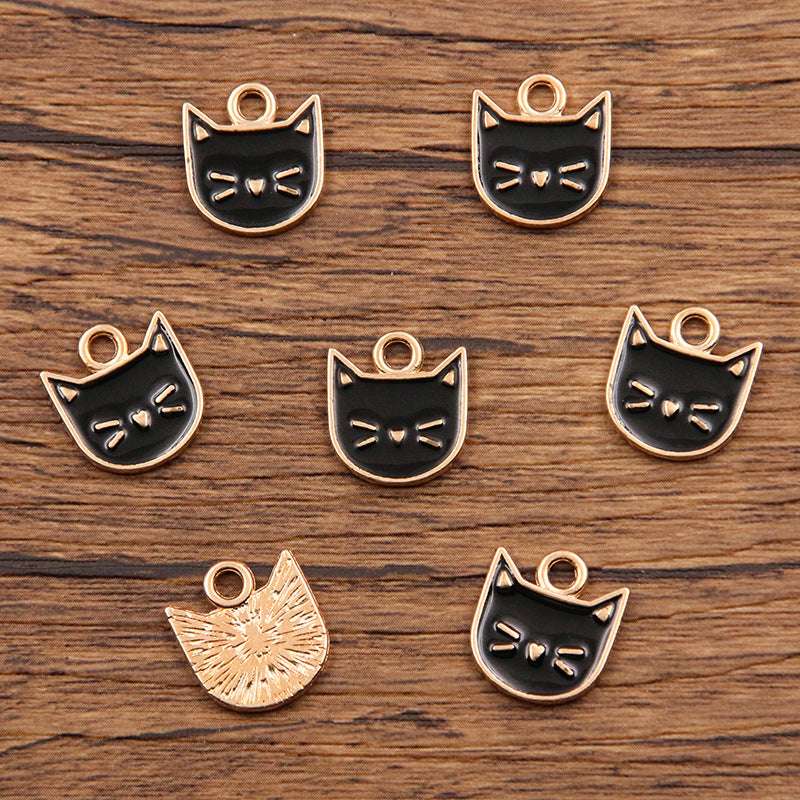 2 Colors 13*14mm DIY Alloy Jewelry Accessories KC Gold Drop Oil Black and White Kitten Pendant Animal Charm