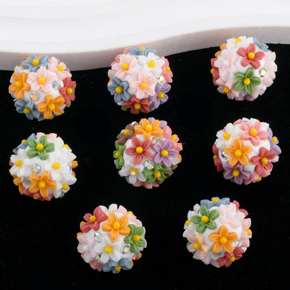 Flower Beads Secret Garden Flower Cluster Ball Drill Ball Pen-Through Straight Hole Beads
