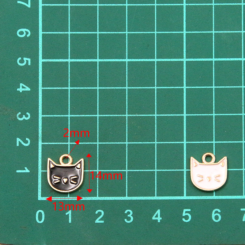 2 Colors 13*14mm DIY Alloy Jewelry Accessories KC Gold Drop Oil Black and White Kitten Pendant Animal Charm