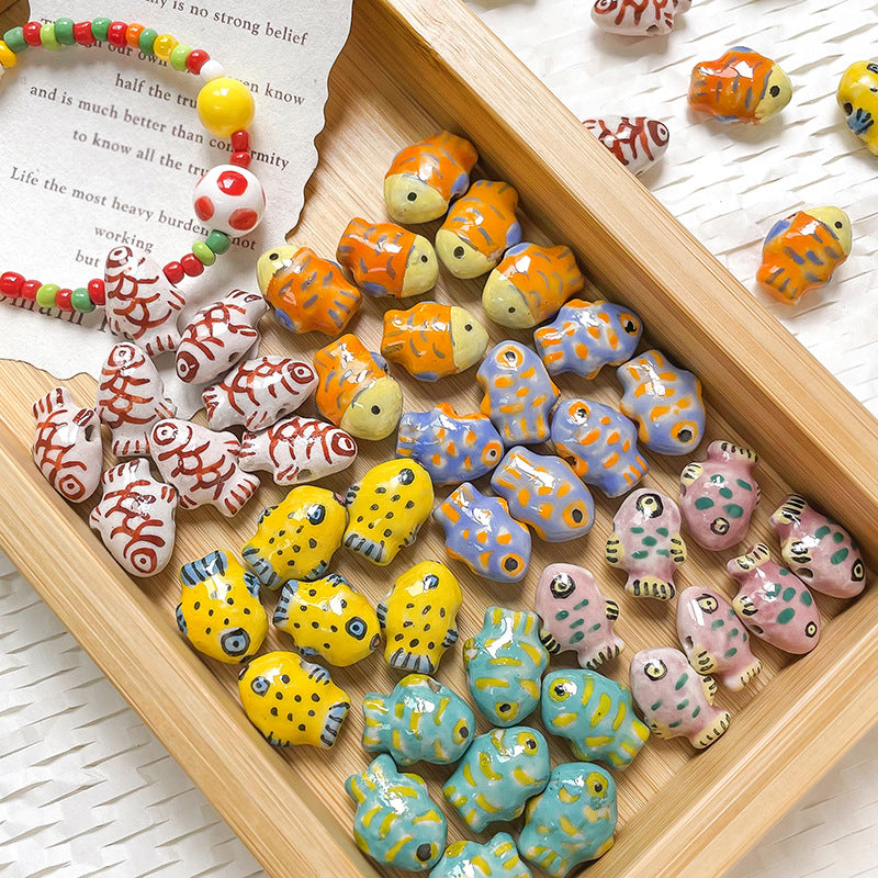 1 pc Pure Hand-painted Ceramic Deep Sea Little Fish Beads Loose Beads