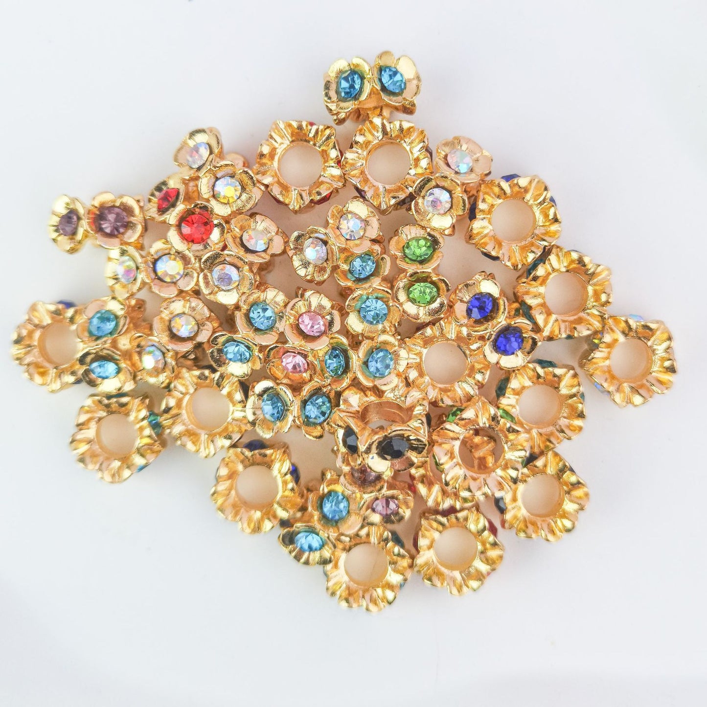 5 pcs Alloy Flower Ring with Rhinestones, Large Straight Hole