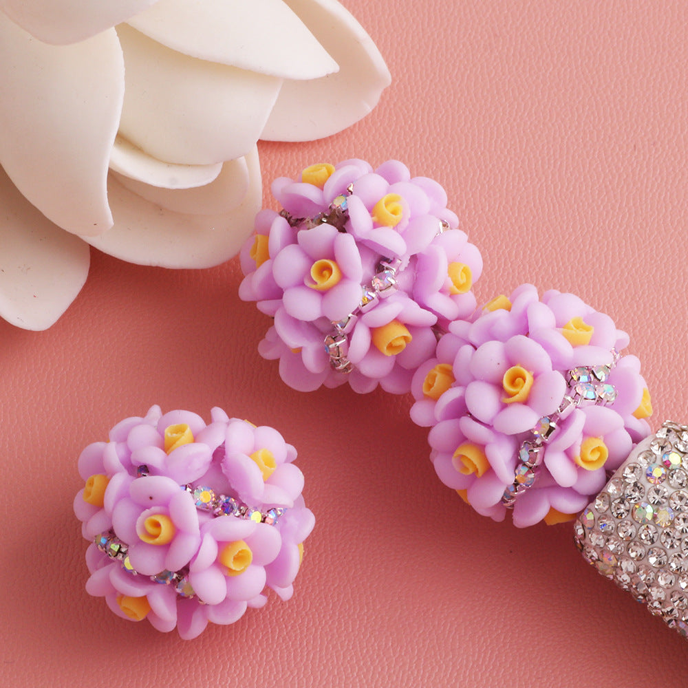 Camellia Flower Ball Clay with Diamond Chain beads
