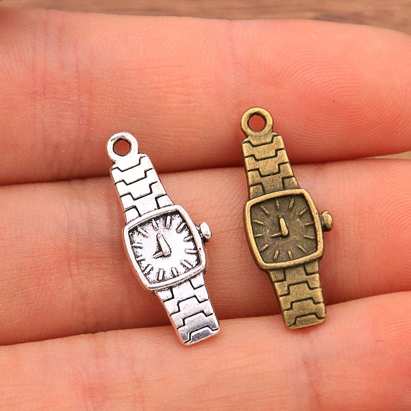 2 Colors 9*23mm DIY Zinc Alloy Steampunk Alarm Clock Pendant Watch Strap Charm