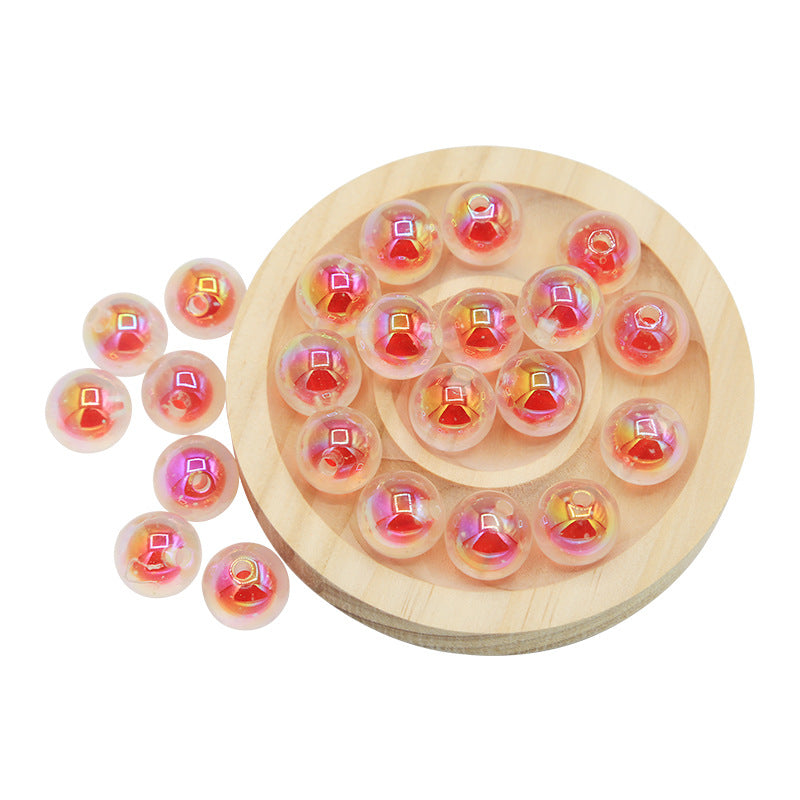 16mm Sugar Heart Luminous Acrylic Beads UV Colorful Plated Round Beads DIY Bracelet Necklace Jewelry Accessories