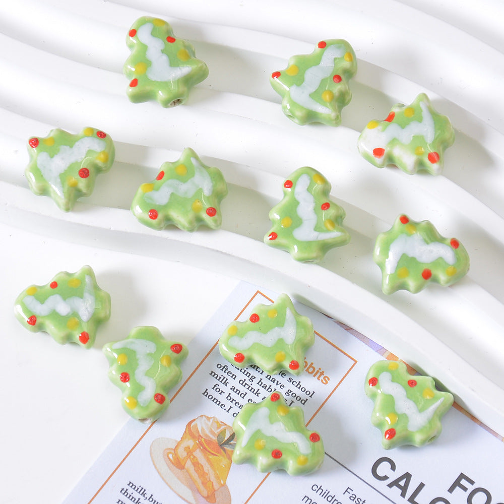 Ceramic Hand-painted Christmas Tree Beads Cartoon Loose Beads