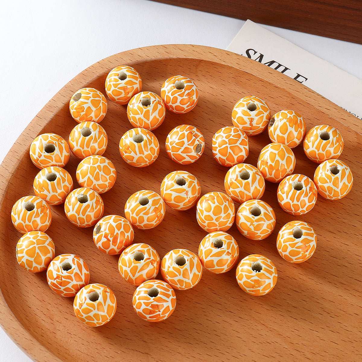16mm Lotus Wood Round Bead Leopard Print In Stock Tassel Leopard Print