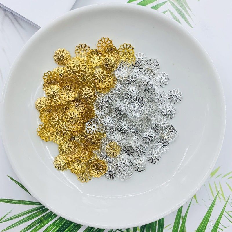 100 PcsHandmade Gold and Silver Spacer Flower Holder Petal Cap Hollow Bracelet