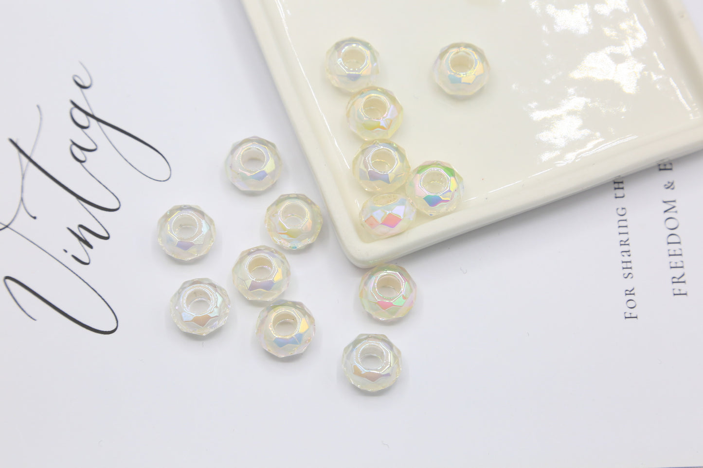 Acrylic UV Color-plated Diamond Surface Large Hole Candy Heart Beads Middle Beads diy Bracelet Beads Loose Beads Jewelry Accessories
