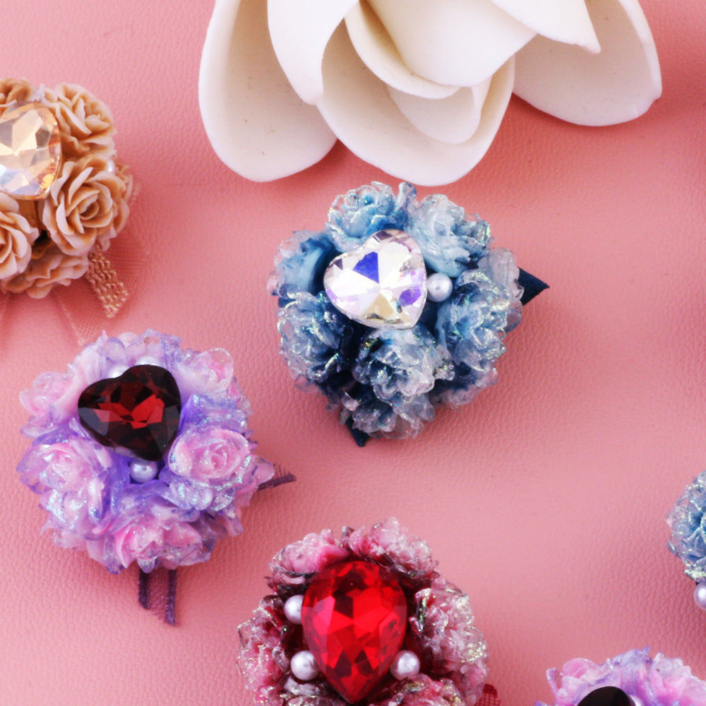 Crystal Zircon Rose Flower Bowknot Flower Ball Can Be Worn Straight Hole Beads