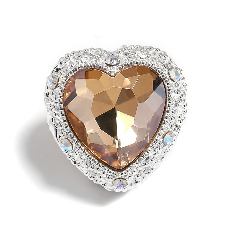 Colorful Oval Rhinestone Through-Hole Beads Heart-Shaped Beads